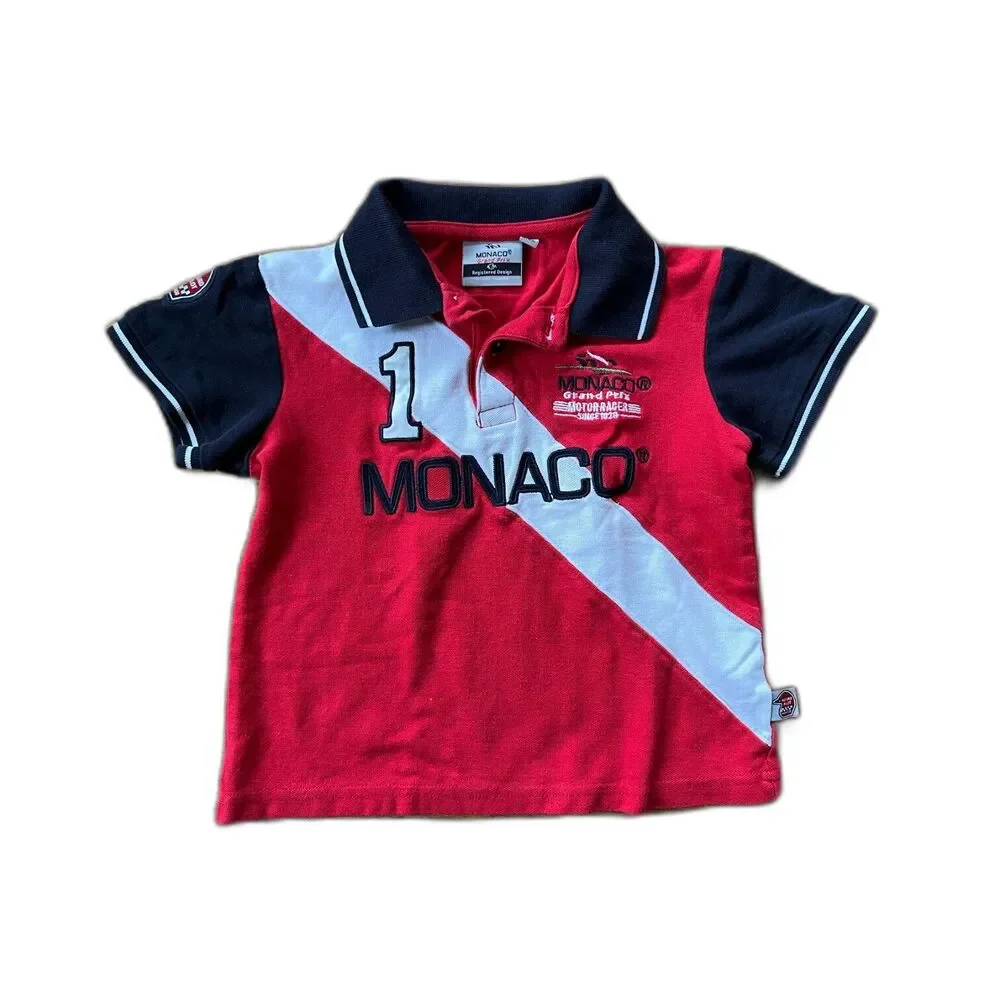 Formula One Monaco Grand Prix Red 100% Cotton Polo Shirt Top   Boys Size 5-6